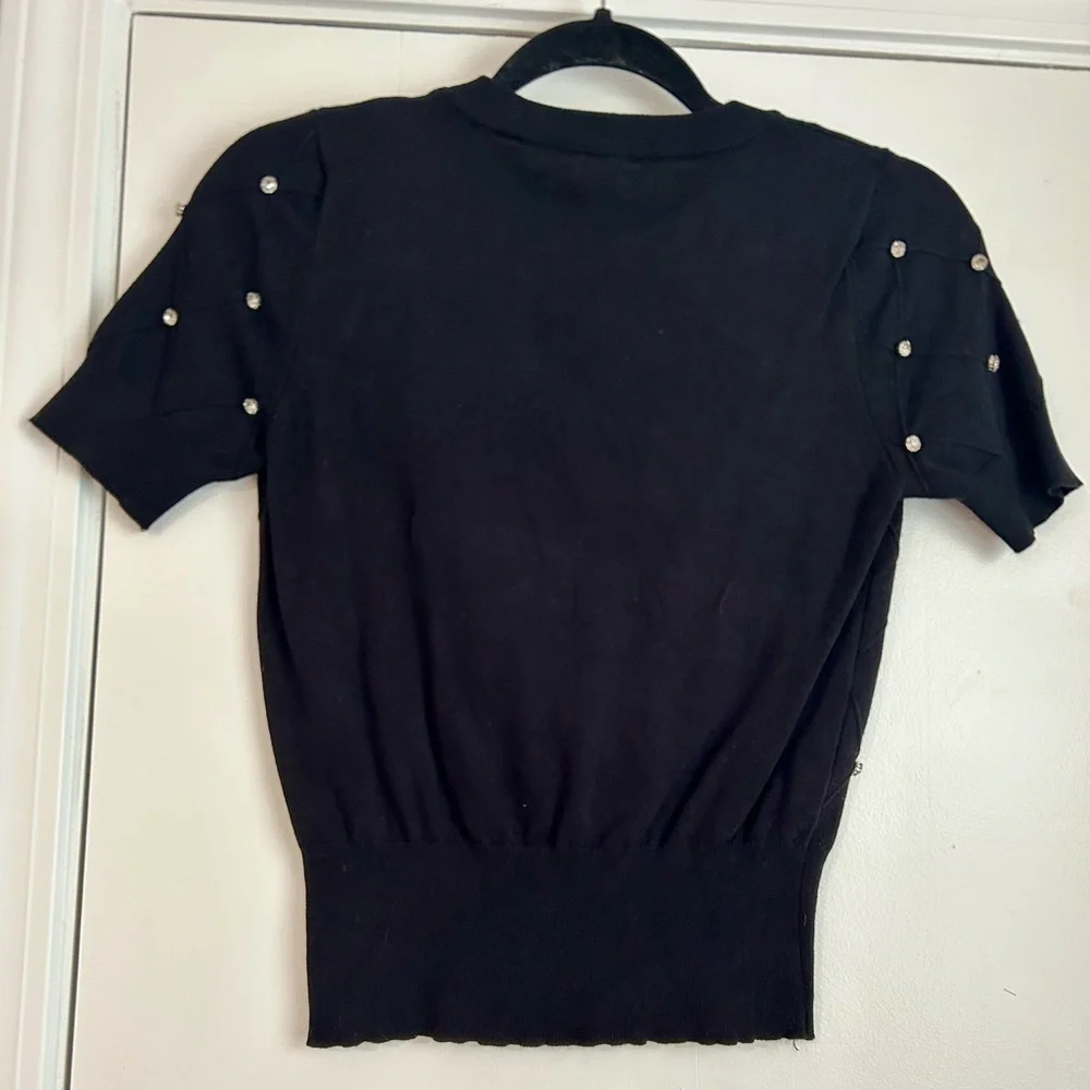 Moocci Paris Women’s Size Small Sweater Black Diamond-Embellished Crewneck - Picture 4 of 4